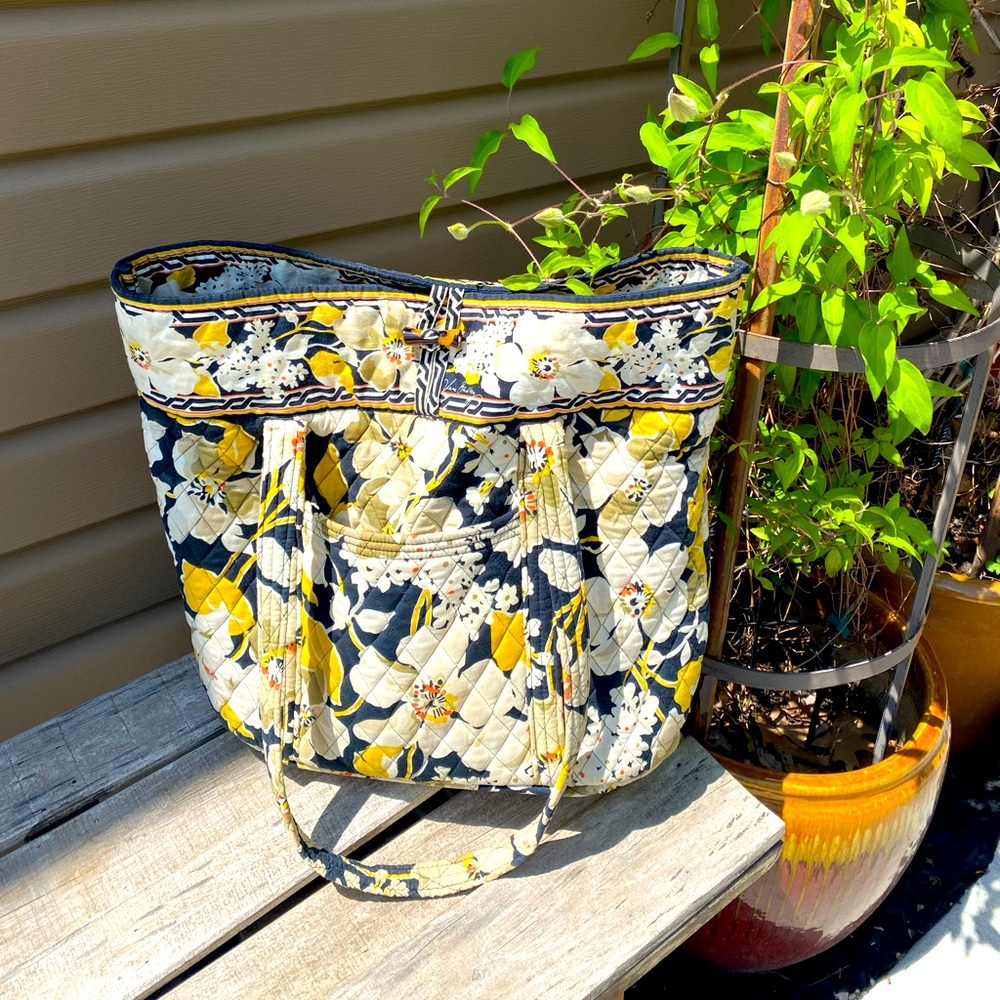 Vera Bradley Retired  floral shoulder Tote bag yellow cream black and grey
